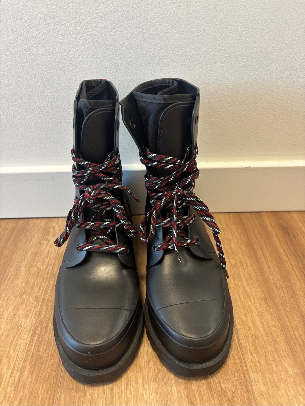Bernardo Black Winter Rain Boots with Red-Accent Laces